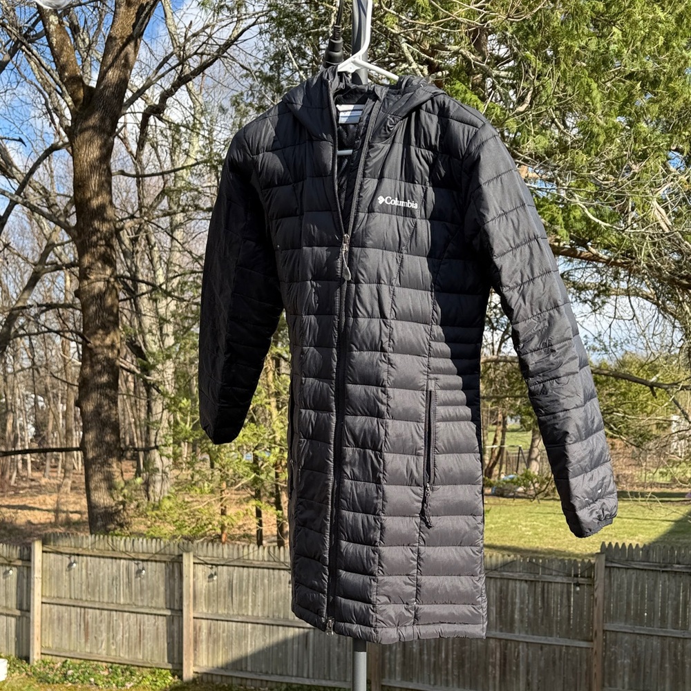 Columbia Black Quilted Hooded Long Coat with OmniHeat